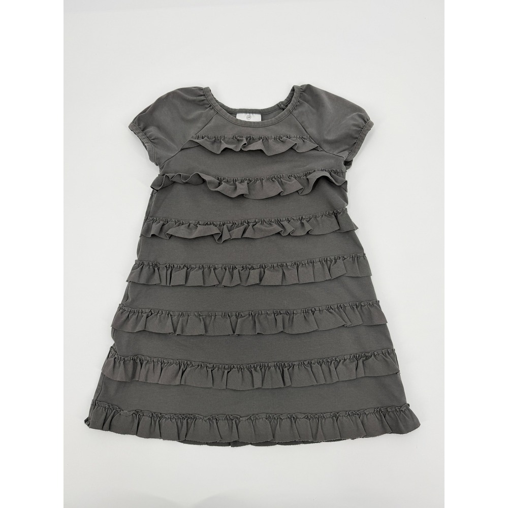 Hanna Andersson Girl 100 Charcoal Ruffle Tiered Short Sleeve Cotton Dress Casual